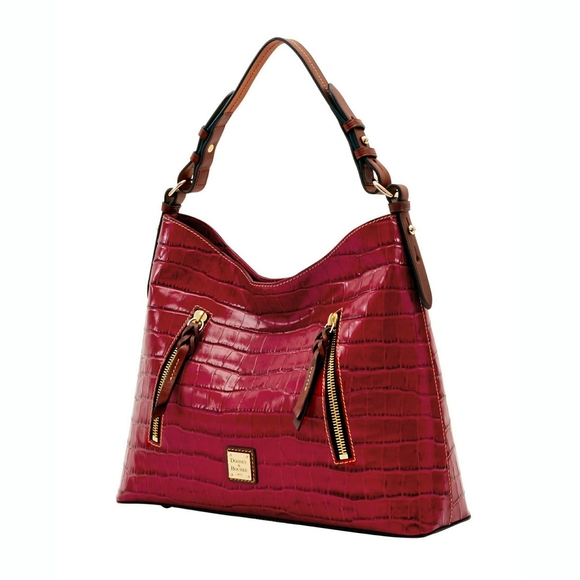 New! DOONEY & BOURKE Croc Embossed Leather Hobo Handbag Shoulder Bag Color Red - Picture 3 of 5